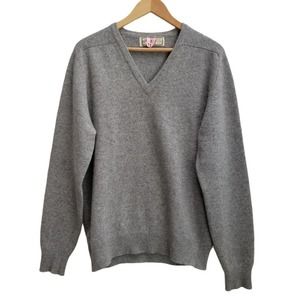 GLENMAC Men's Cashmere V Neck Pullover Sweater Gray Sz L / 42" Made in Scotland